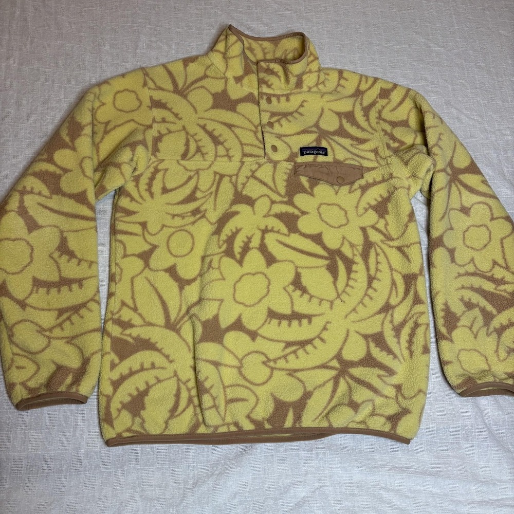 Patagonia Synchilla Pullover Womens Medium Yellow Floral Snap-T Fleece Jacket